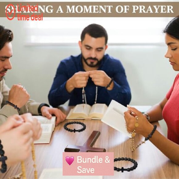 12 Natural Stone Cross Bracelets Set Christian Gift Stretch Fit - Picture 6 of 8